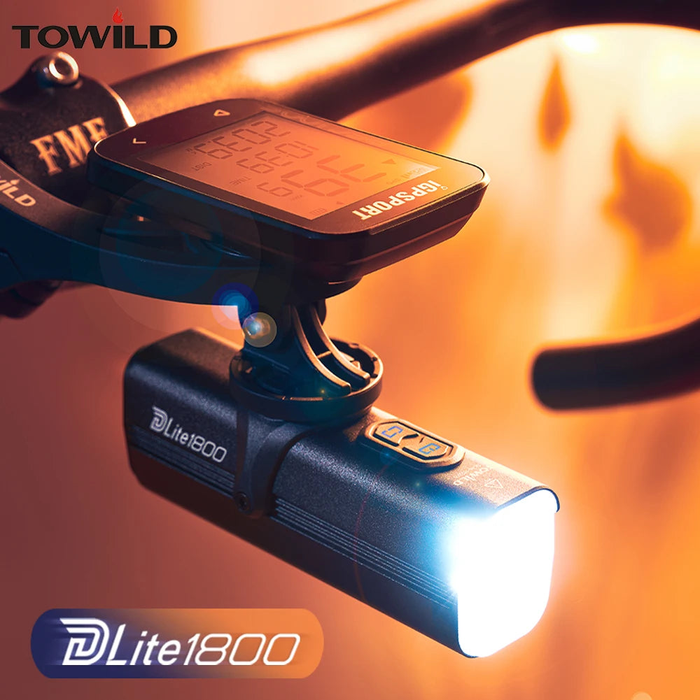 DLite 1800LM Bicycle Lights Focus/Flood Beam Switch Smart Bike Light 5000mah Rechargeable Power Bank Mtb Bicycle Lights