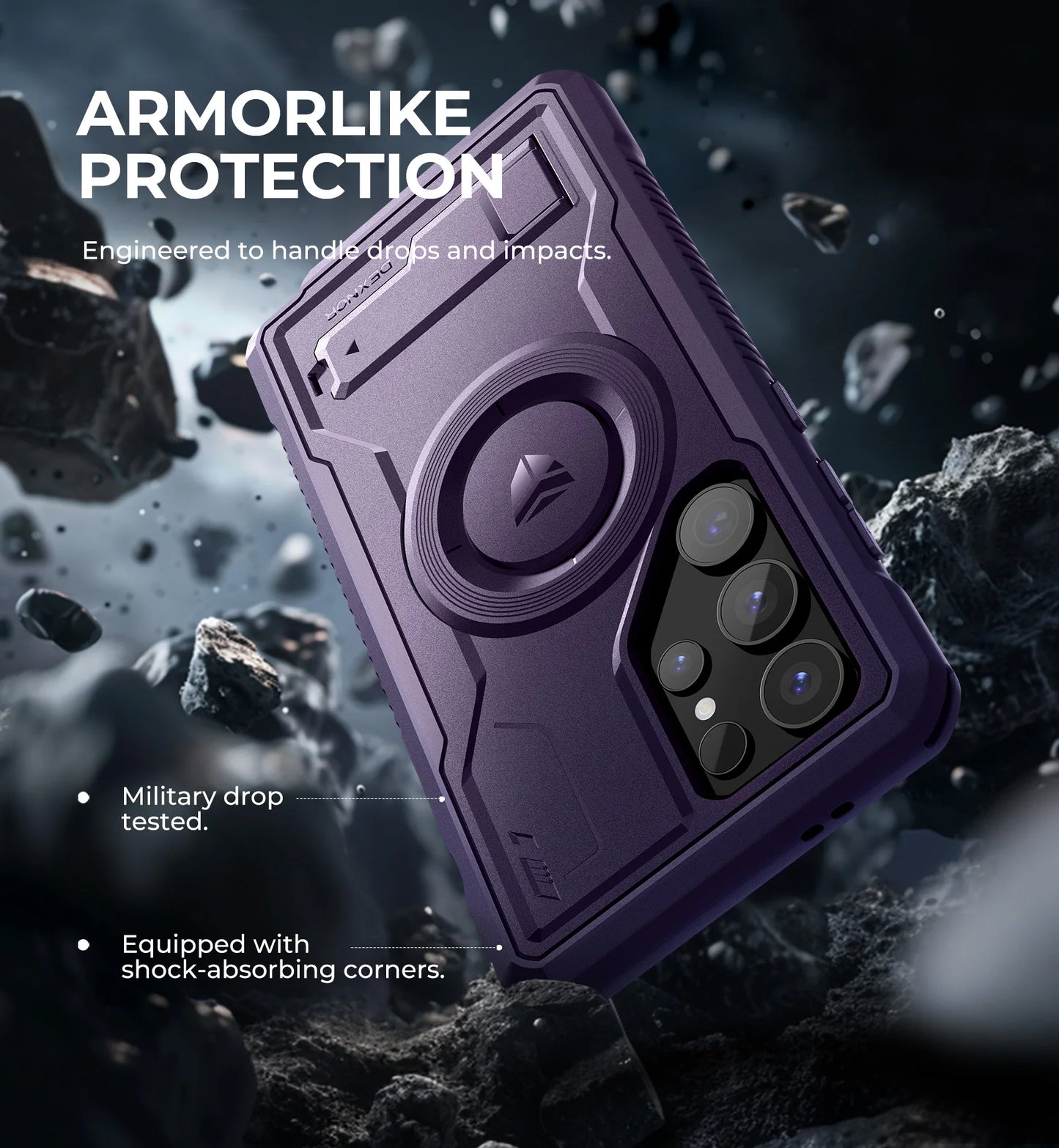 Magnetic Case for Samsung Galaxy S24 Ultra 5G Full Body Shockproof Cover Built-in Kickstand and Screen Protector