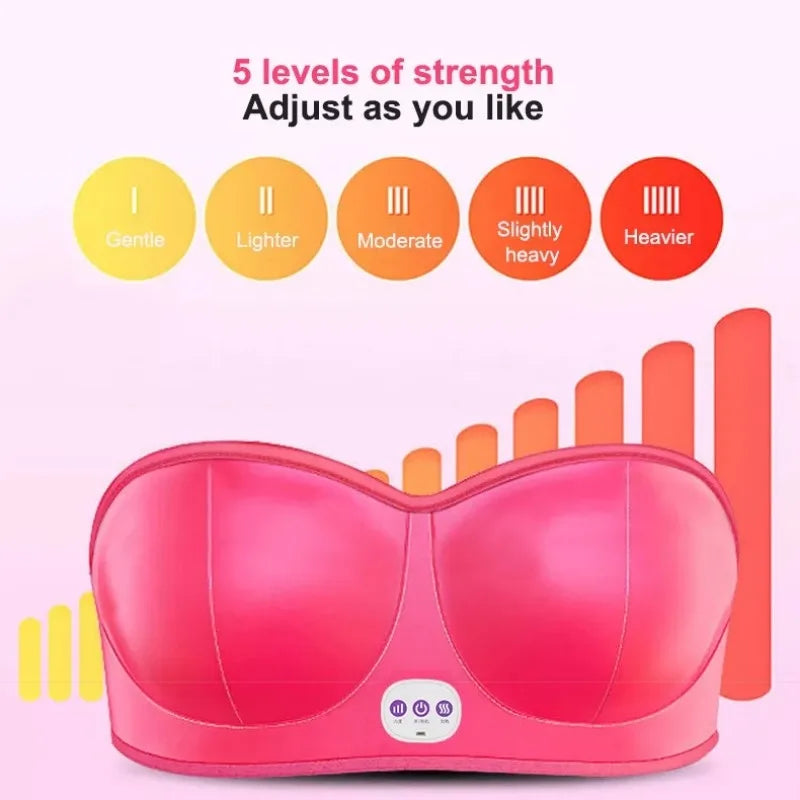 Electric Breast Massage Bra Wireless Breast Enhancement Instrument with Hot Compress Function for Breast Lift Enlarge