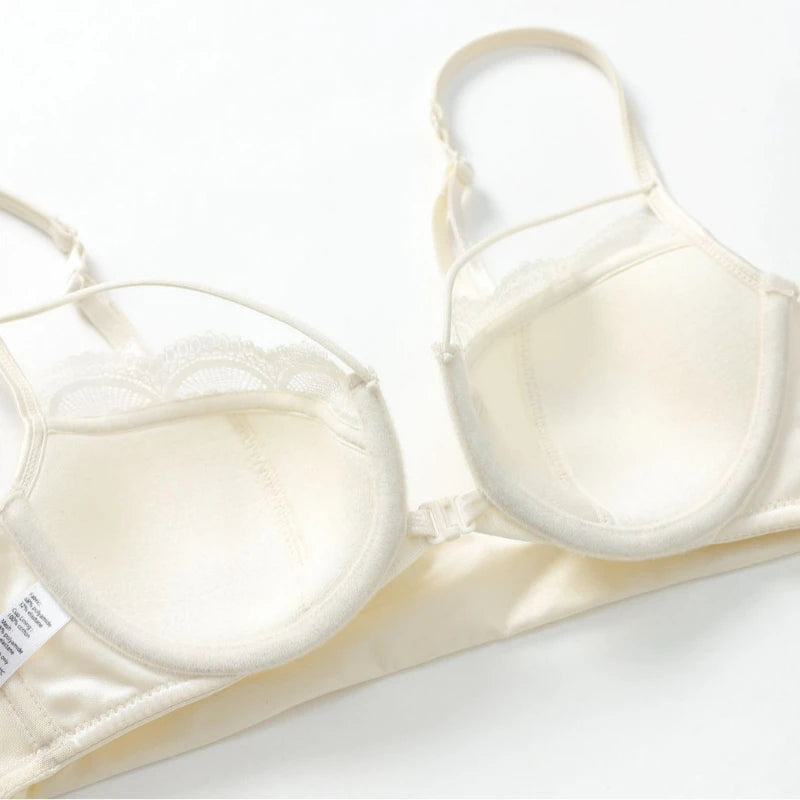 Womens French Lace Front Closure Push Up Bra and Brief Set