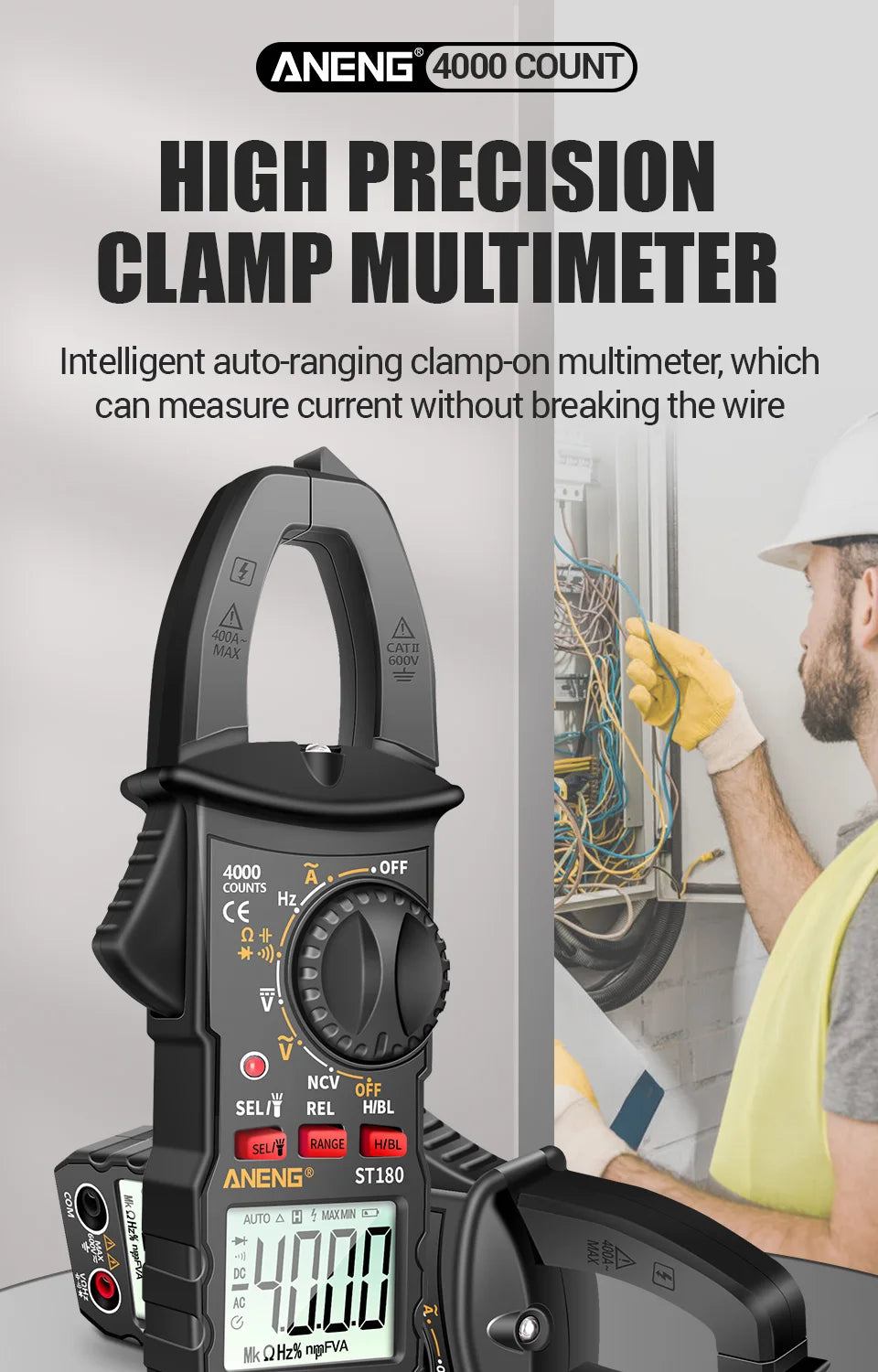 Smart Clamp Multimeter 600V Meter AC/DC Voltage Tester Ammeter Pliers Test Voltmeter Capacitance Ohm Current Tools