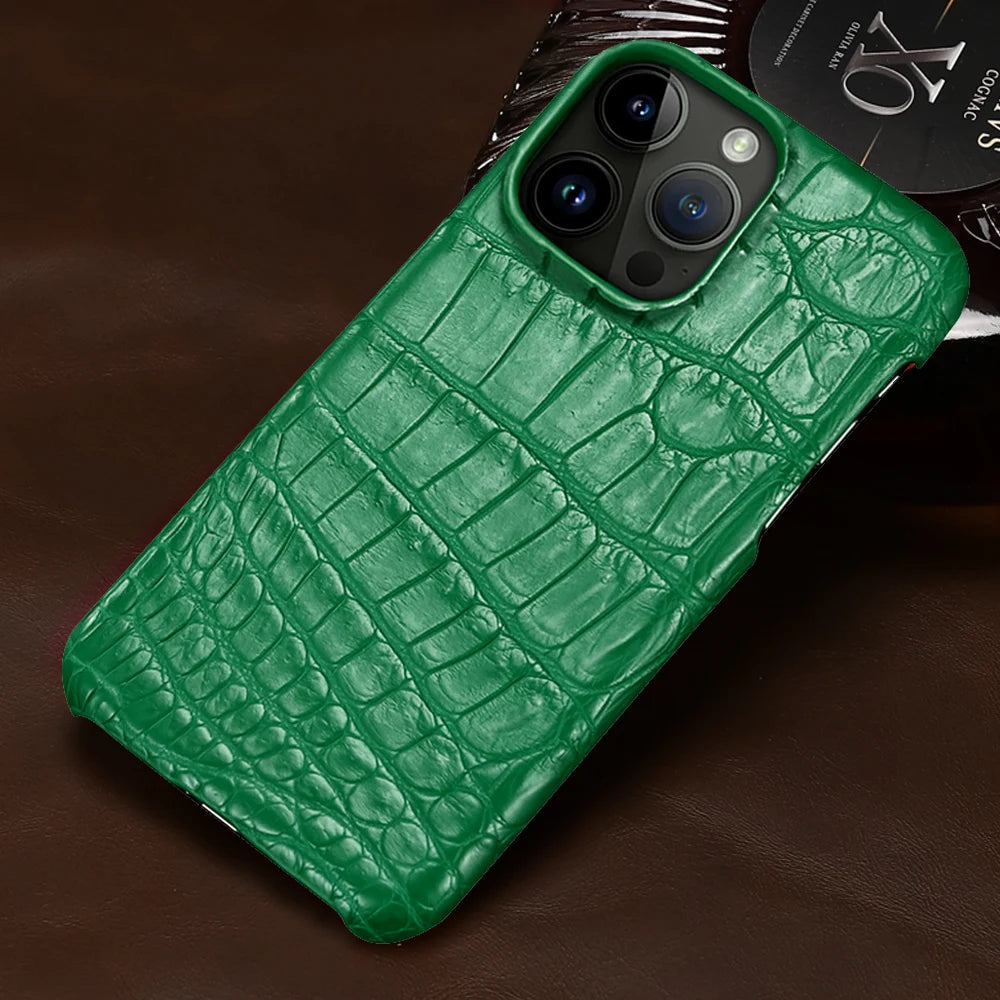 Crocodile Real Leather Cases for iPhone 16 15 Pro Max 14 pro max Genuine Leather Fundas Back Bover