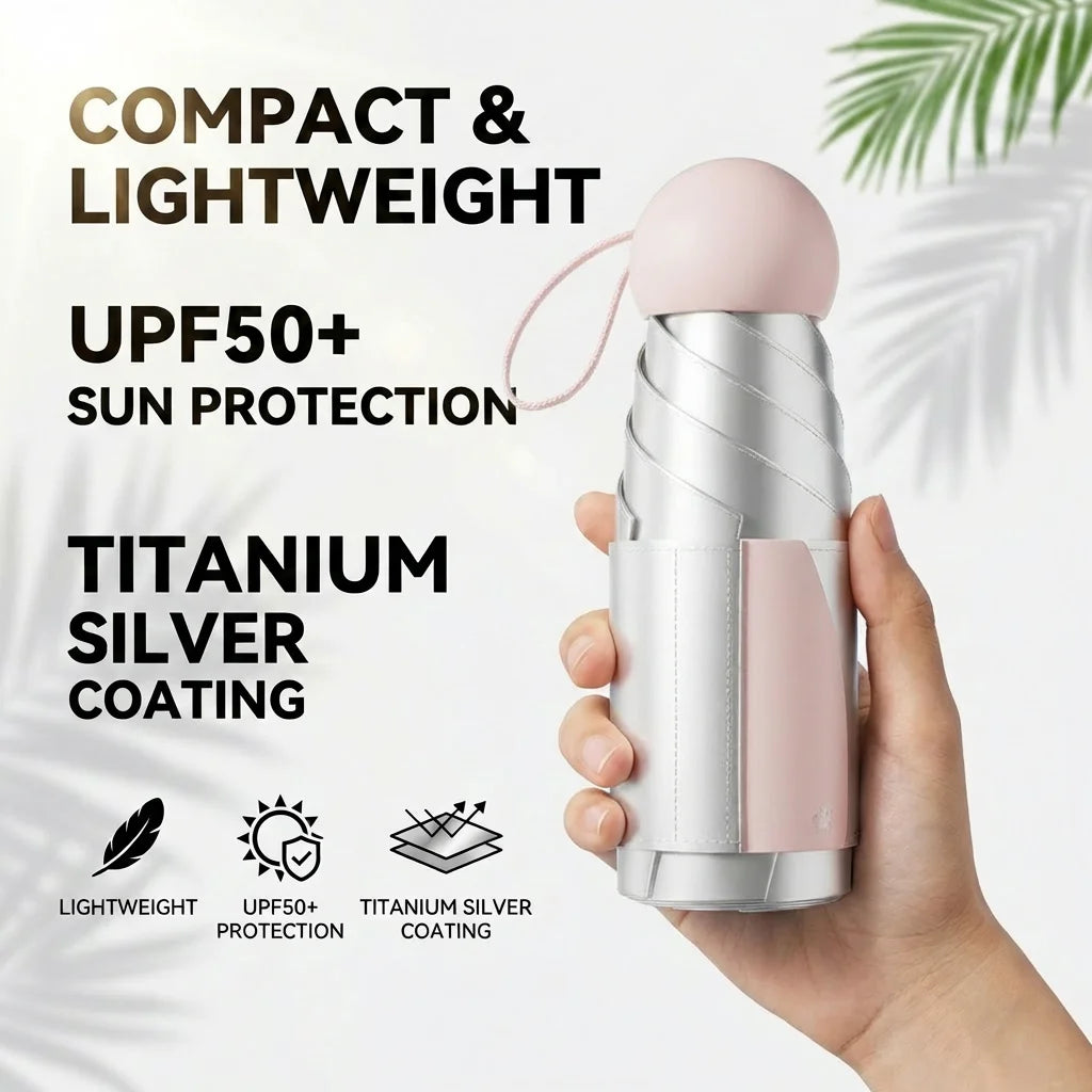 Mini Travel Folding Umbrella Compact Pocket Size UV Protection Sun and Rain Umbrella with Pouch