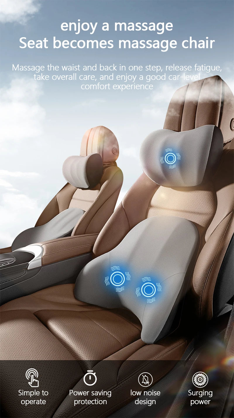 Car Electric Single Lumbar Single Headrest Vibration Massage Lumbar Support Neck Pillow Lumbar Cushion Car Seat Car Interior