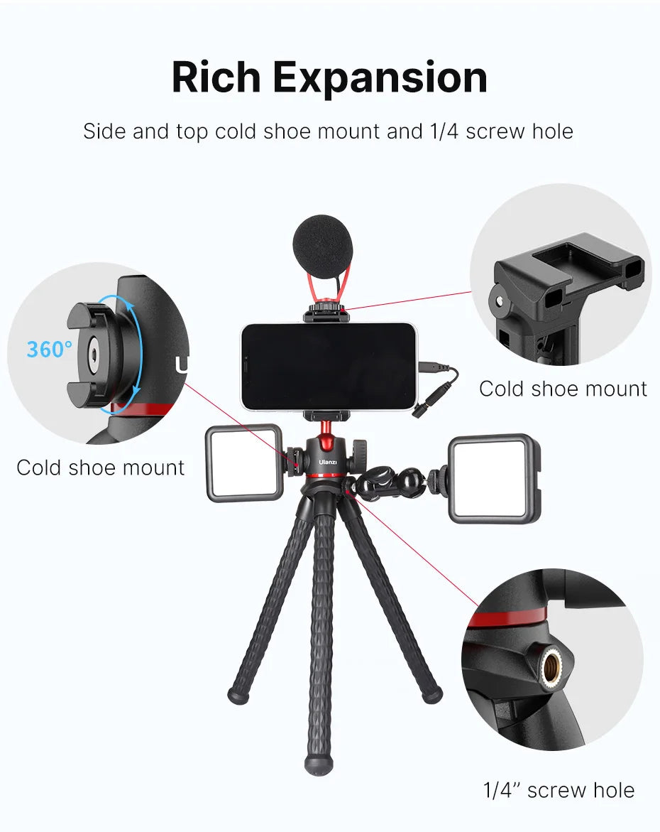 Flexible Tripod DSLR Smartphone DSLR Camera Tripod with Phone Mount Ballhead Vlog Tripods with Cold Shoe