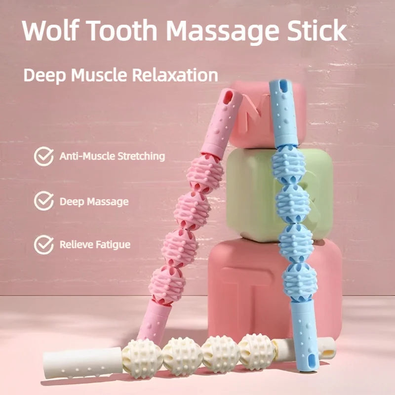 4 Ball Roller Muscles Massage Stick Relaxation Yoga Fitness Wolf Tooth Fascia For Calves Thighs Quadriceps Arms Forearms
