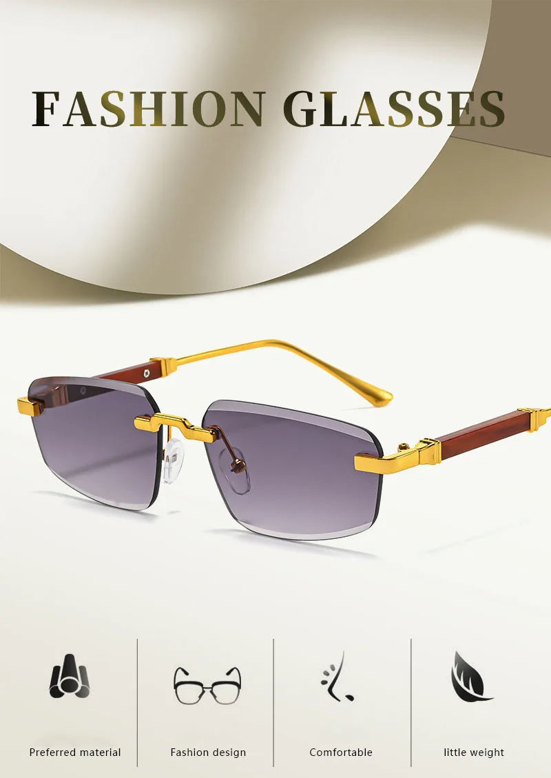 Rimless Wooden Sunglasses With UV400 Protection