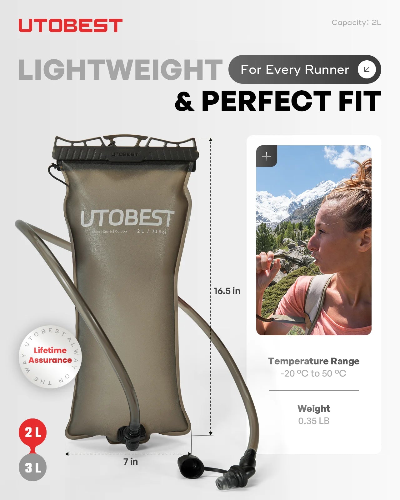 Completely Odorless 2L/3L Water Bladder Double Layerad Hydration Reservoir Water Bag for Camping Cycling Hiking