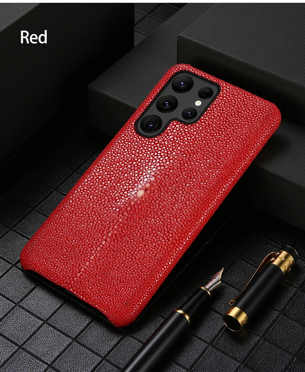Luxury Genuine Stingray Leather Case for Samsung Galaxy S26 / S26 Ultra / S25 / S25 Plus / S24 / S23 5G – Magnetic Anti-Scratch Back Cover