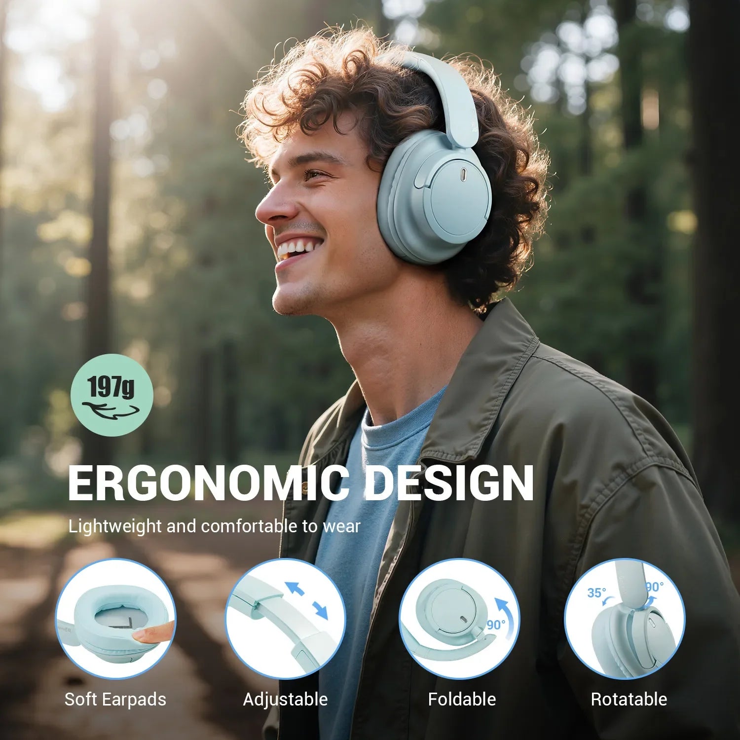 SuperEQ V16 Wireless Bluetooth 5.3 Headphones Hi-Res Audio Over Ear Wireless Headset With Low Latency 90Hrs APP Support