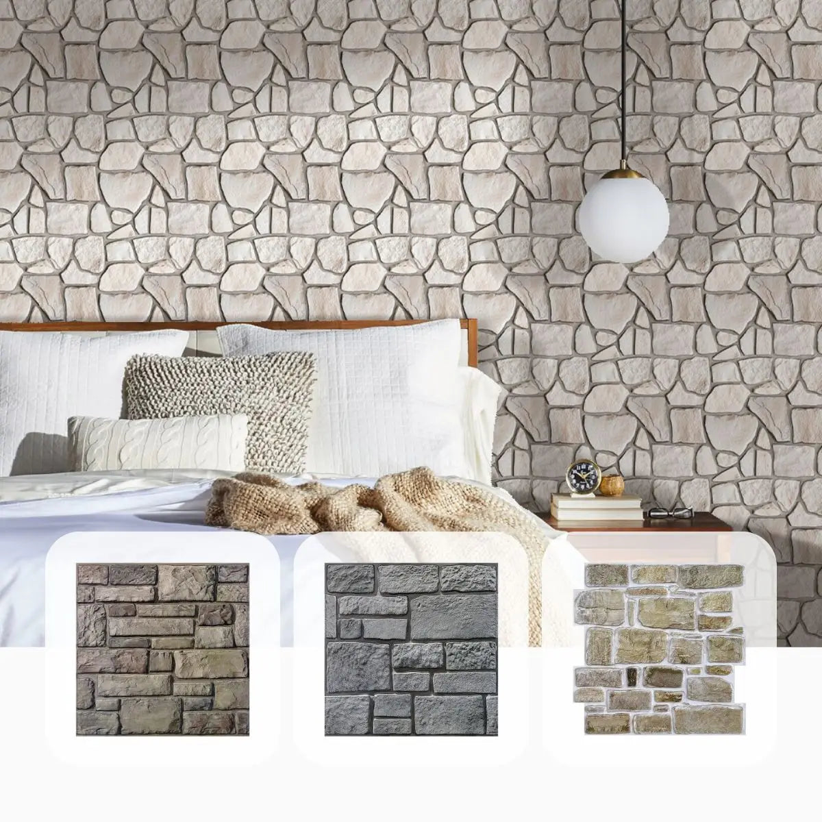 10pcs 3D Wall Stickers, Self-adhesive Faux Stone Wall Panels, Peel and Stick Tile Backsplashes for Bathroom Kitchen,  30 x 30 cm