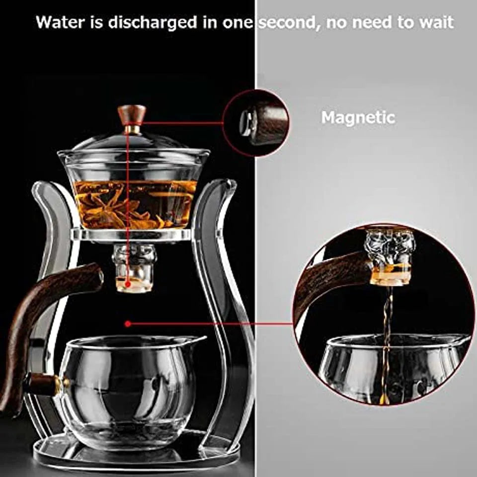 Automatic Lazy Kungfu Glass Tea Set  Rotating Cover Bowl Household Heat-Resistant Teapot Glass teapot