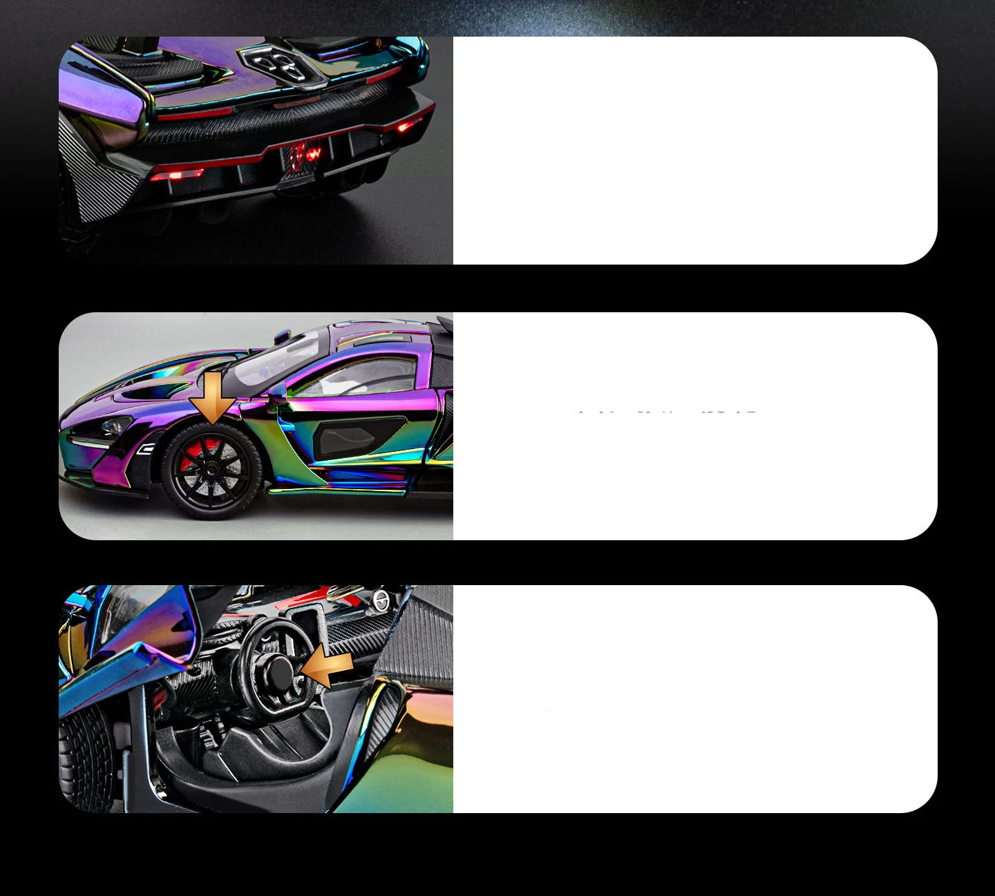 1 24 Scale Senna Supercar Diecast Pull Back Model Car with Sound and Light