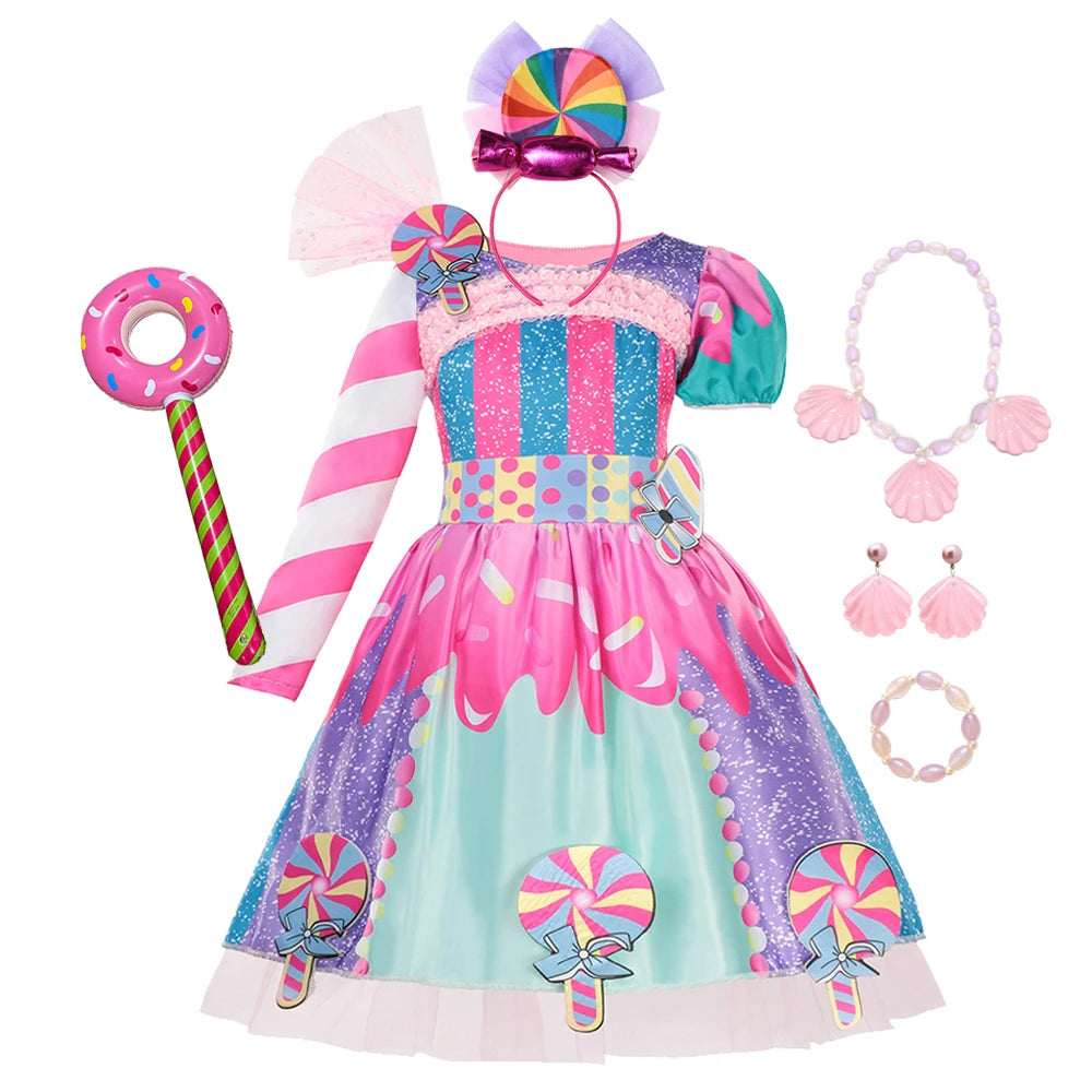 Purim Festival Sweet Lollipop Candy Kids Dress Carnival Party Little Girl Birthday Costume