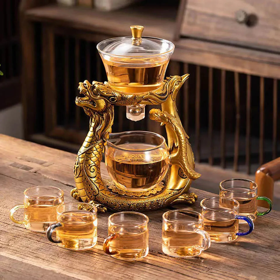 Dragon Glass Teapot  Diversion Rotating Cover Bowl Water Tea Cup Purer Oolong Drinkware Tea