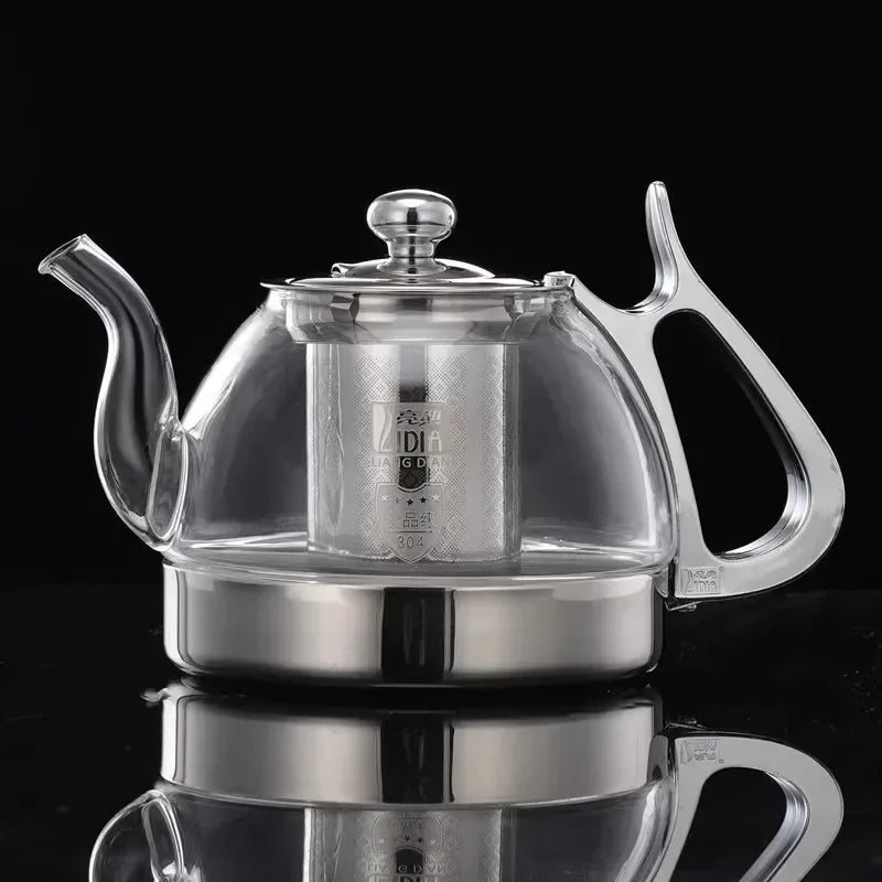 Heat Resistant Borosilicate Glass Teapot with Stainless Steel Infuser for Induction Cooker 1.2L