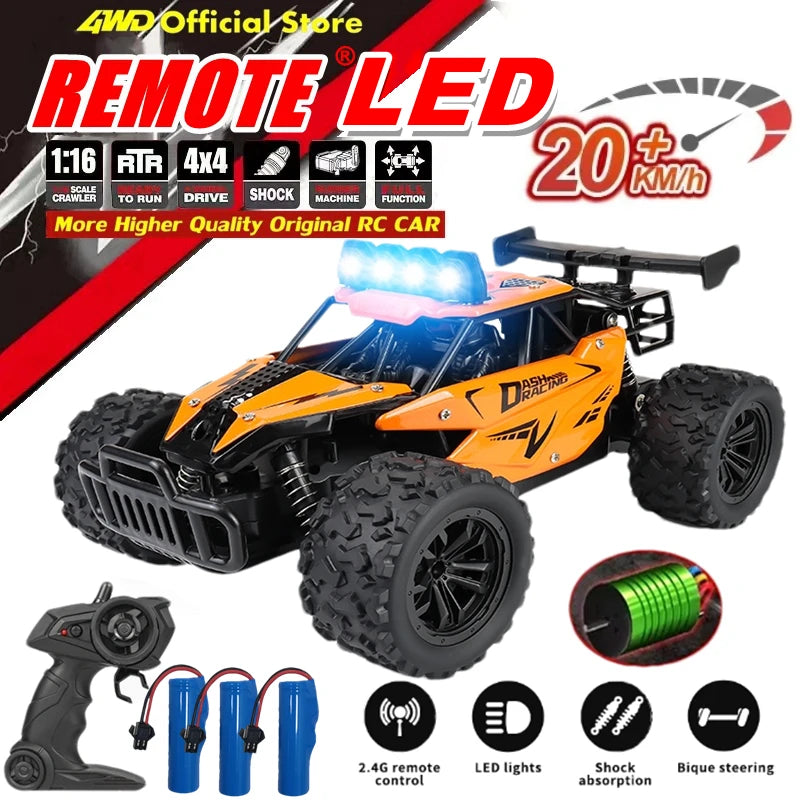 Remote Control Car RC Drift Racing 1:16 Vehicle Off Road Alloy 2.4G Radio High-Speed Trucks With LED Light Climbing Gift Toy