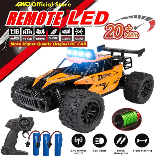 Remote Control Car RC Drift Racing 1:16 Vehicle Off Road Alloy 2.4G Radio High-Speed Trucks With LED Light Climbing Gift Toy
