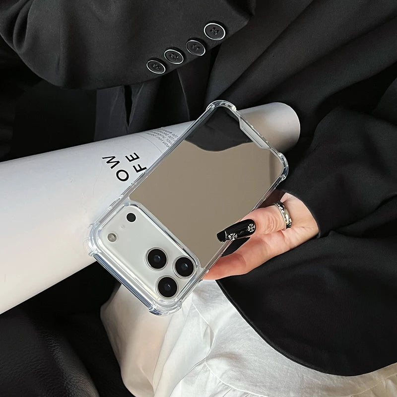 Luxury Plating Make Up Mirror Phone Case For iPhone 17 16 15 Pro Max 14 Plus Air Shockproof Cover