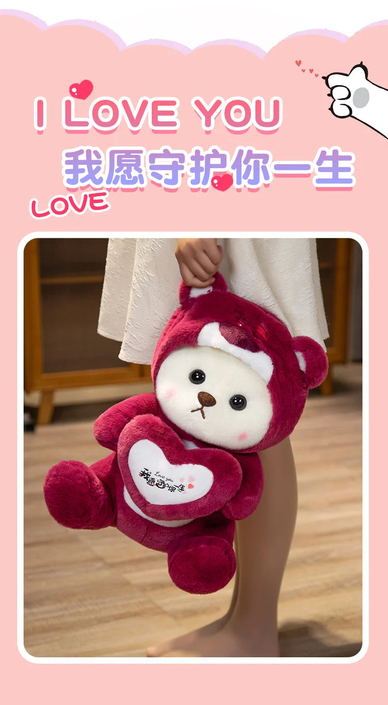 Pink Teddy Bear Plush Stuffed Animal with Cloth