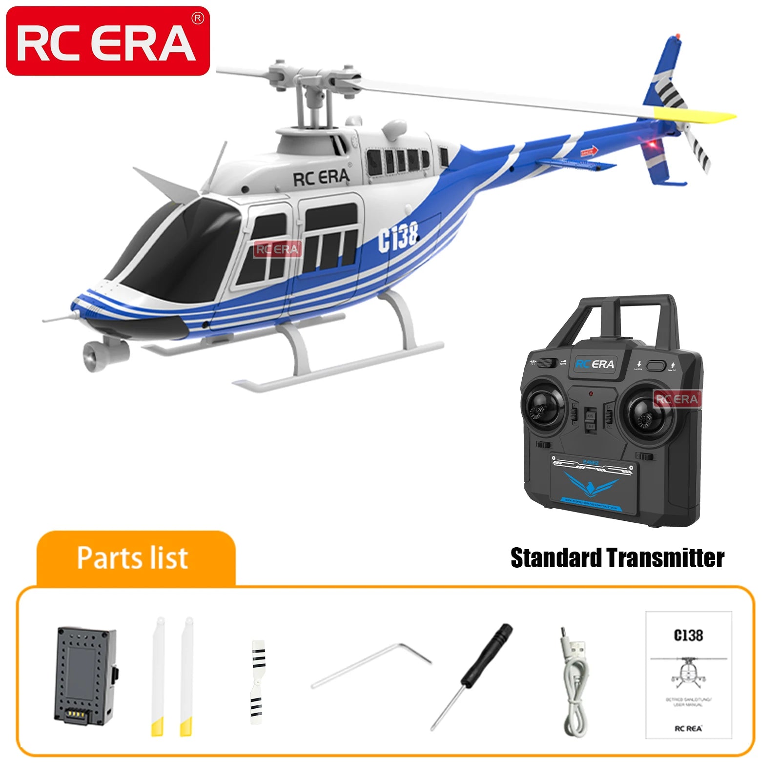 RC ERA C138 BELL 206 Jet Ranger 6-axis Gyro Stabilized Altitude Hold 4ch RC Helicopter Aircraft Hobby for Adults -RTF