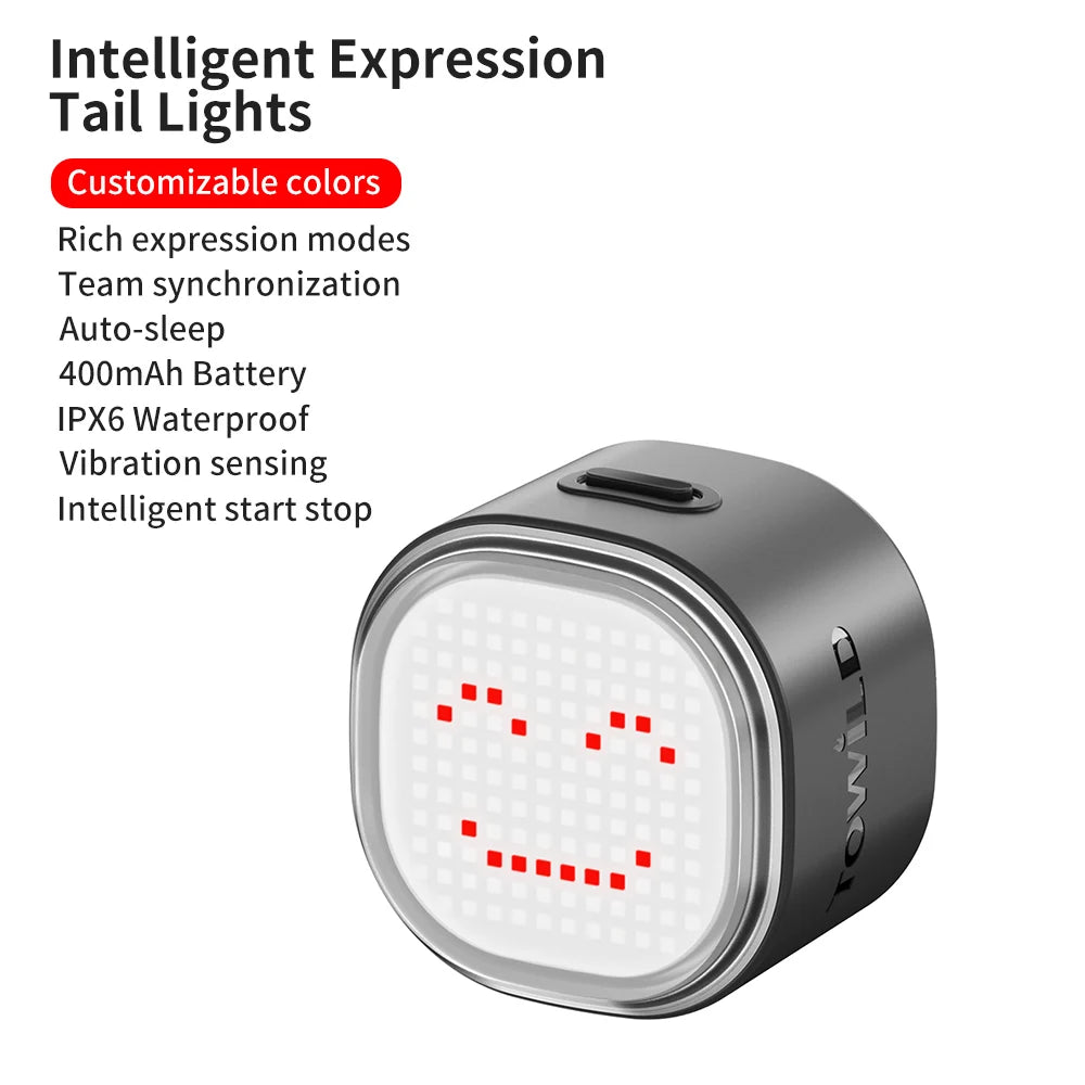 Intelligent Expression Taillight 140 Led Braking Sensor Bluetooth Bike Rear Light Customizable Bicycle Taillights