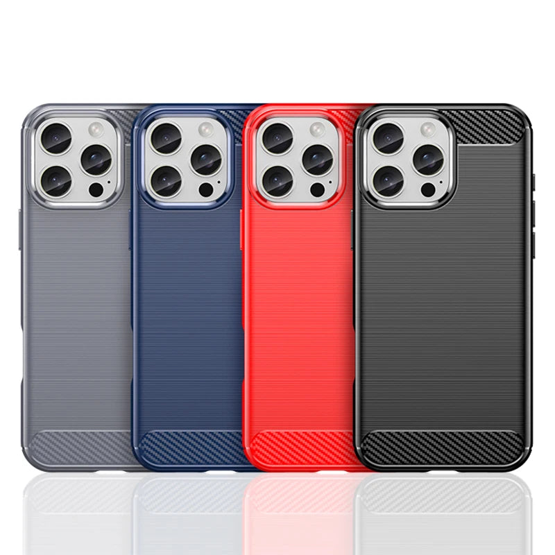 For iPhone 16 Pro Max Case Silicone Carbon Fiber Protector Case For iPhone 16 Pro Max Cover Shockproof Rubber TPU Cover Case