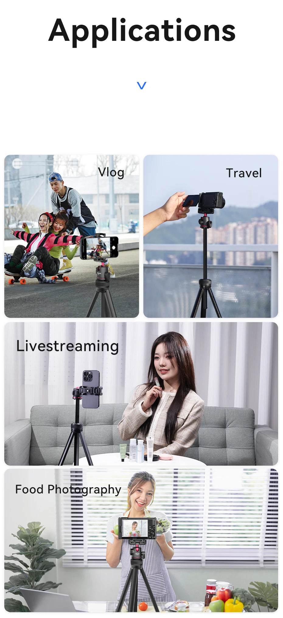 Portable Tripod Universal Camera Phone Lightweight Stand 450-1380mm Tripod with Floding Phone Clip