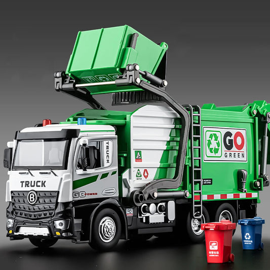 1:18 Electric Sanitation Garbage Truck Toy Cars Model Alloy Water Tanker Diecast Light Sound Vehicle 's Educational Toys