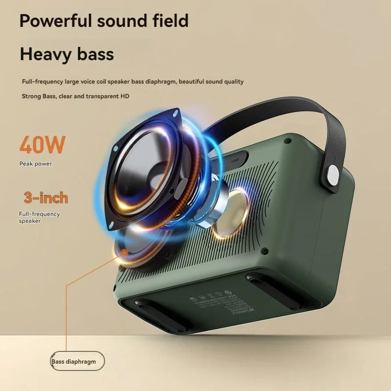 Karaoke Wireless Bluetooth Speaker Outdoor Portable SANSUI F58 40W Music and Video Player 7-inch Screen Lyrics Display TF/FM/AUX