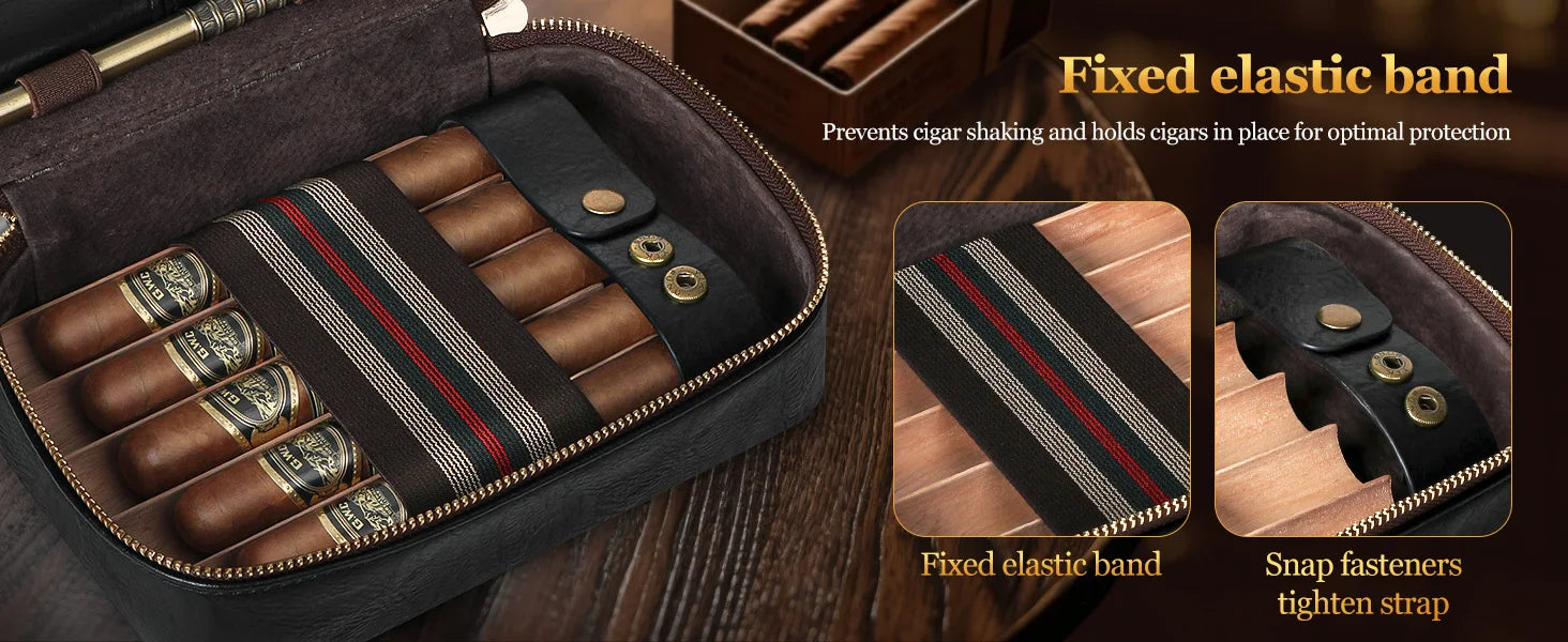 Cigar Humidor, Leather Travel Cigar Humidor, Include Cedar Wood Slot Tray, Cigar Draw Enhancer and Multifunction Cigar Cutter