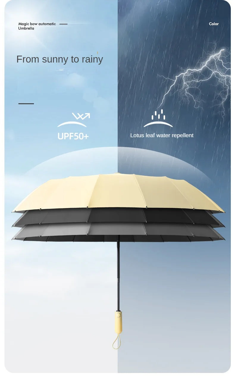 Automatic Folding Umbrella 16 Bone Windproof Large 105cm Sun Shade Rain Protection Travel Umbrella