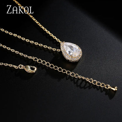 Trendy Water Drop CZ Zircon Chain Pendant Necklaces