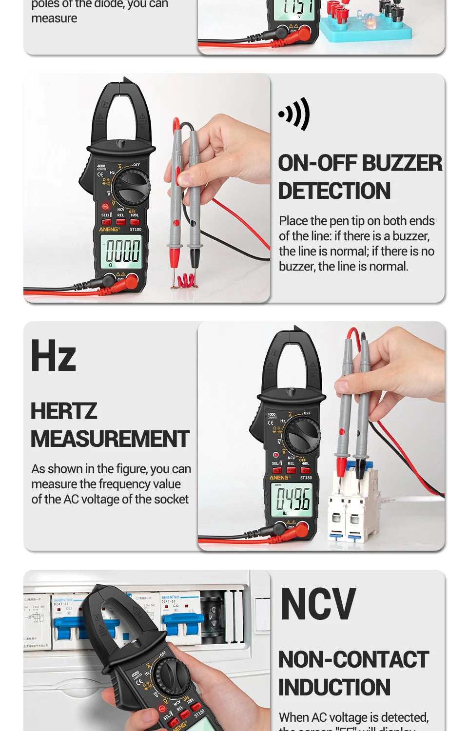 Smart Clamp Multimeter 600V Meter AC/DC Voltage Tester Ammeter Pliers Test Voltmeter Capacitance Ohm Current Tools