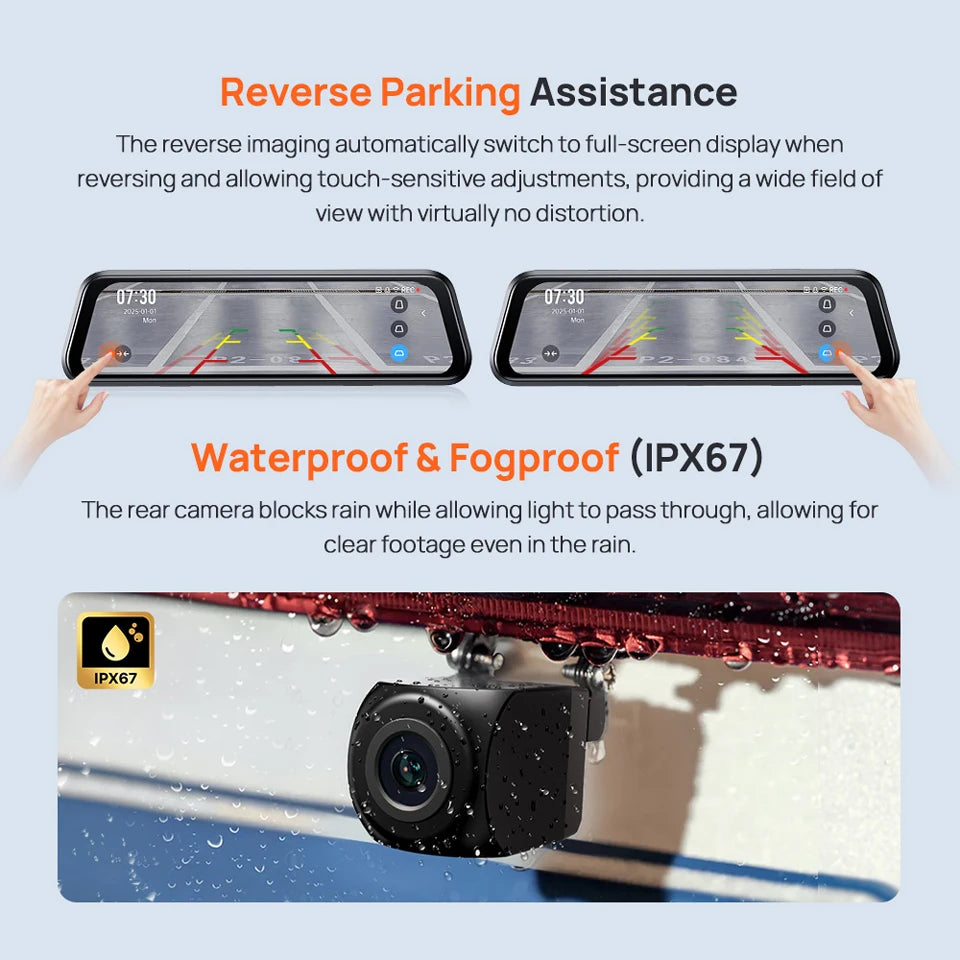 Rearview Dash Cam S410 9.35" Touch Screen Mirror Dash Cam – Dual Channel 1440P HDR Front & Rear Car DVR with WiFi, Night Vision, G-Sensor