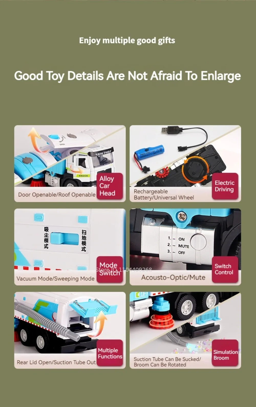 1:50 Electric Vacuum Cleaner Sweeper Garbage Truck Model Toy Alloy Diecast Light Sound Engineering Vehicle Gifts for