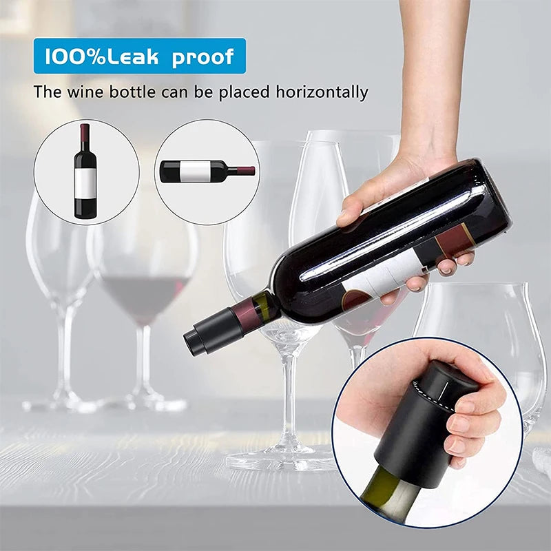 Vacuum Wine Bottle Cap Stopper Sealed Storage Vacuum Memory Wine Stopper Push Style Bar Tools Barware Wine Cork Black