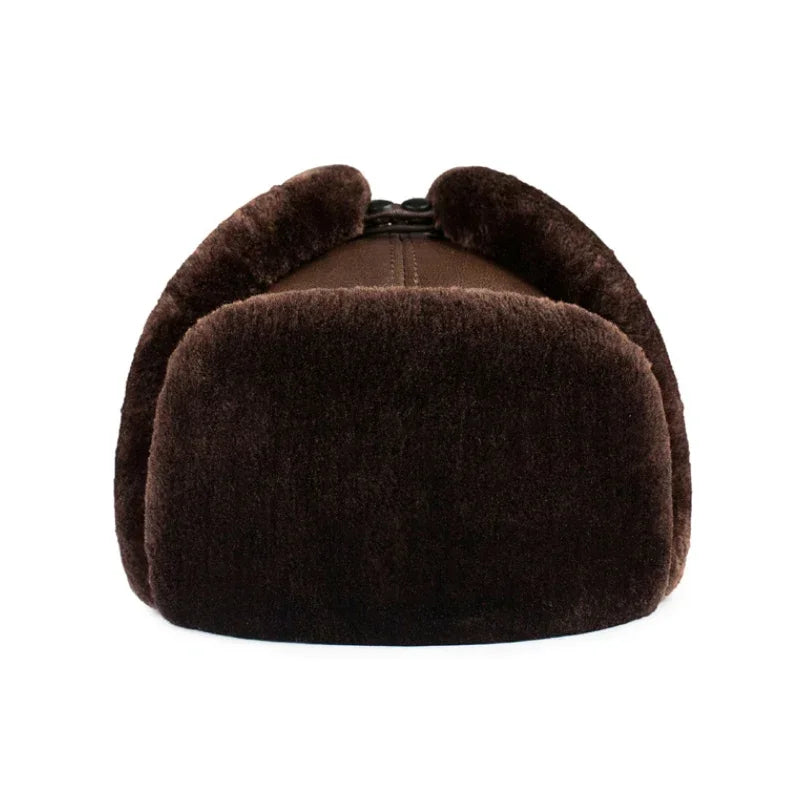 Outdoor Winter Warm Ear Protection Bomber Hat Man Genuine Leather Faux Fur Military Cap Inside Black Brown 55-60cm  Gorras