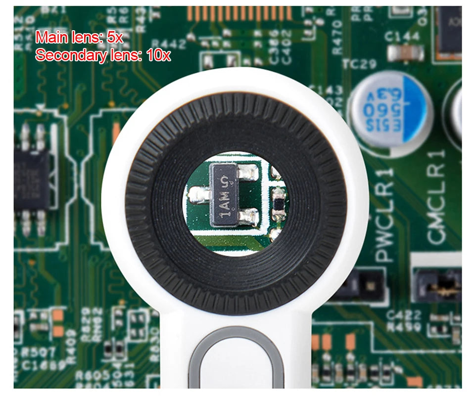 Rechargeable LED Magnifier 5X–12X Handheld with 3 Light Modes