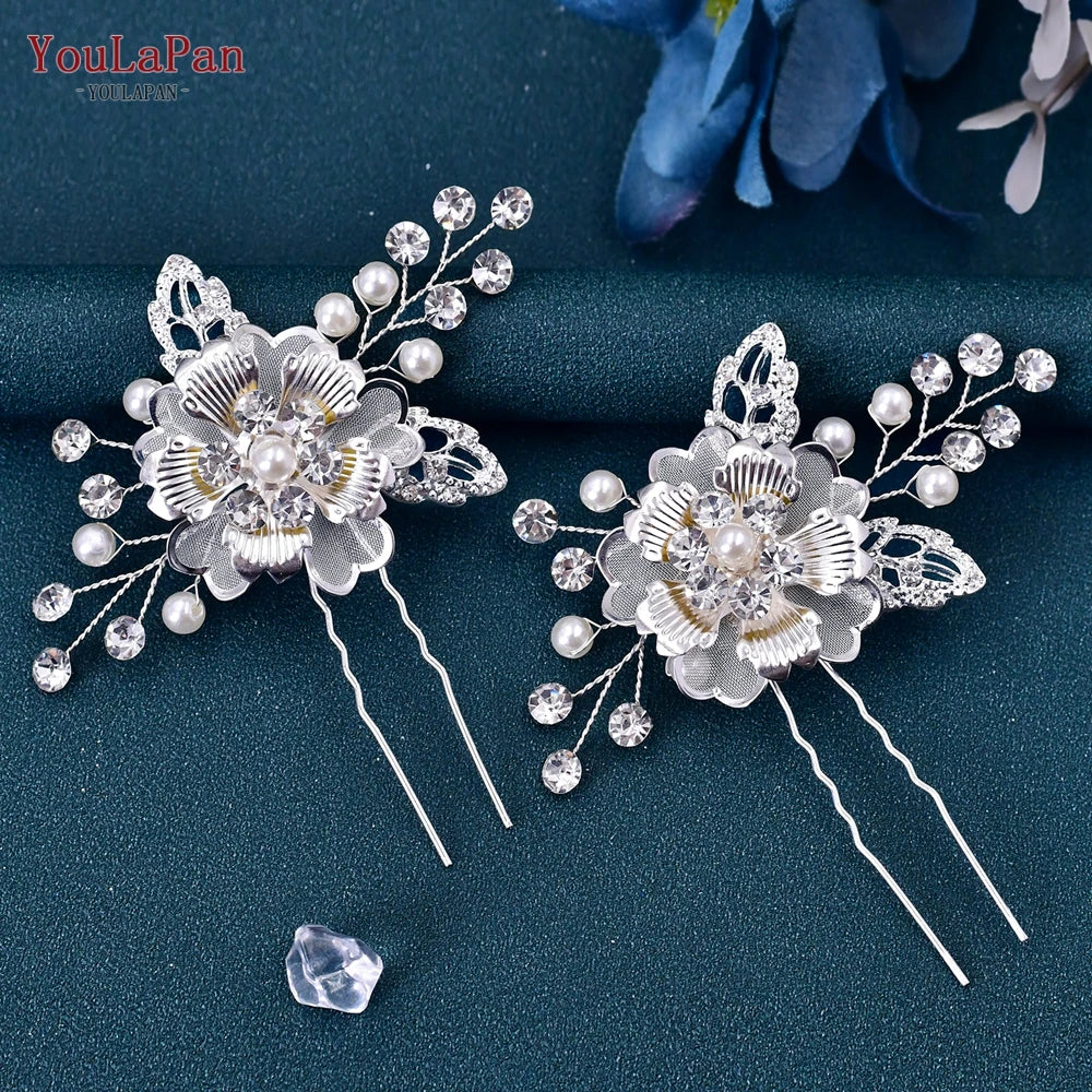 Hair Accessories U Shape Hair Pin Wedding Tiara Brides Hairpins Alloy Flower Headwear for Girls Hair Clips