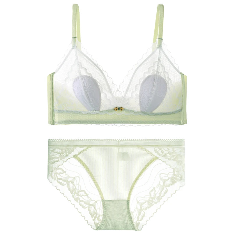 Women’s Lace Transparent Rabbit Ears Bra & Panties Set – Soft, Thin Push-Up Lingerie
