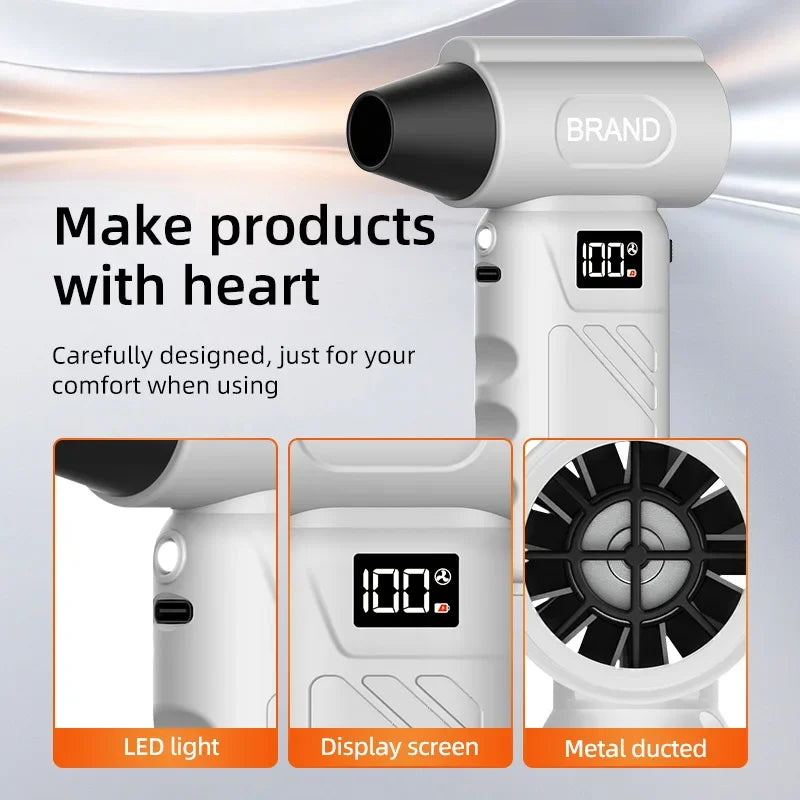 New HFX09 Air Blower Mini Turbo Jet Fan 5 Gear Adjustable Jet Blower USB Rechargeable Powerful Dust Blower 60m/s With Lighting