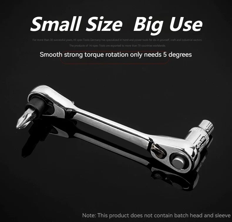 Socket ratchet wrench + screwdriver bit ratchet wrench 2-in-1, small size, suitable for narrow working environment hand tools