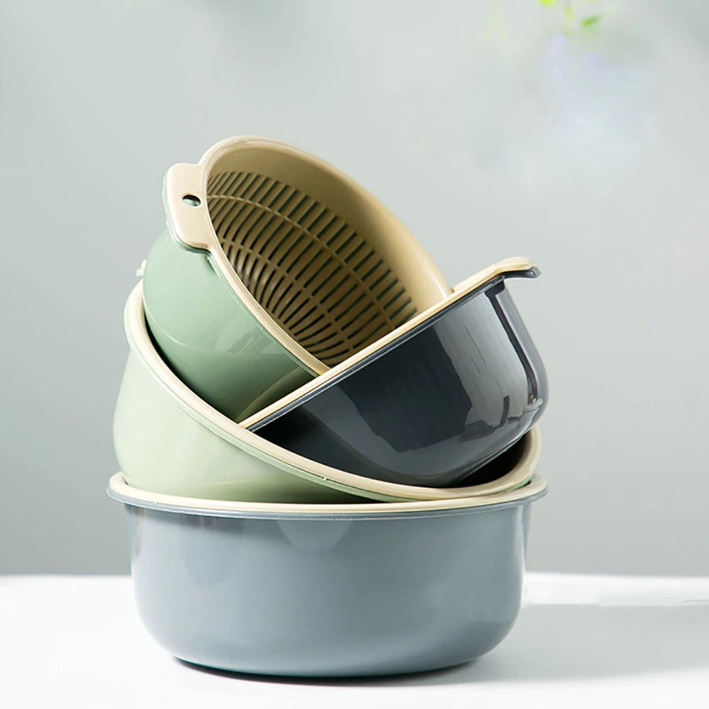 Kitchen Fruit Tray Removable Double Layer Fruit Vegetable Basin Draining Basket Creative Household Washing Basket Kitchen Tool