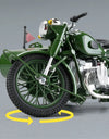 1/10 Alloy Retro Tricycle Side-car Motorcycle Model Diecast Metal Classic Military Motorcycle Model Sound and Light Toy Gift