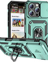 Military Sliding Window For iPhone 16 Pro Case Armor Metal Ring Stand Magnetic Drop Protector Case For iPhone 16 Pro Max Cover
