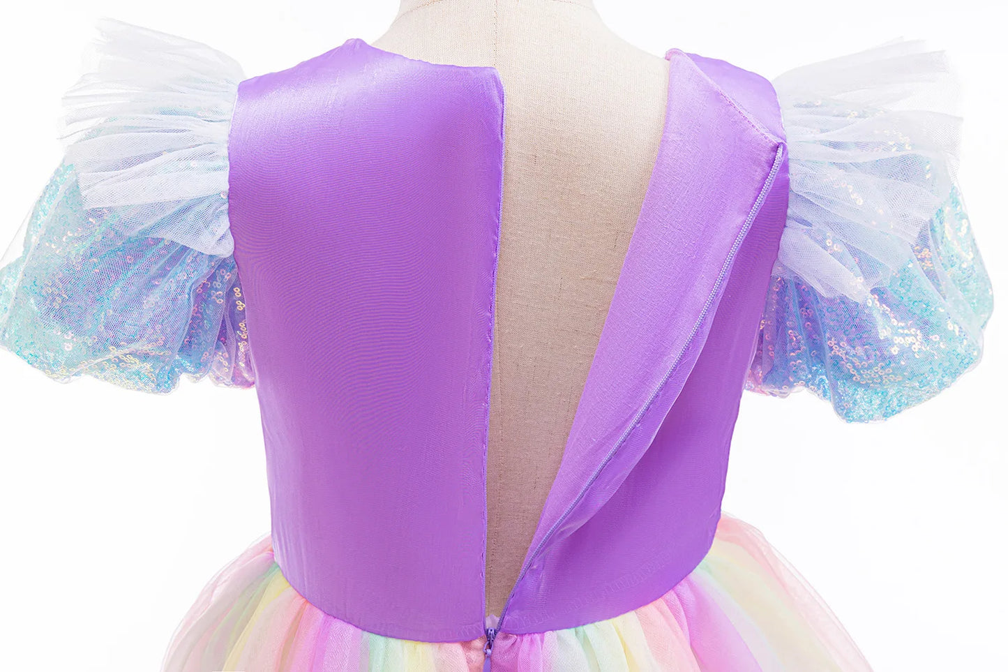 Rainbow Gradient Princess Ball Gown with Puff Bubble Sleeves