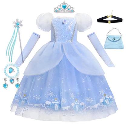 Cinderella Princess Cosplay Dress for Girl Kids Ball Gown Sequin Carnival TUTU Puff Mesh Clothing for Birthday Gift Summer Dress