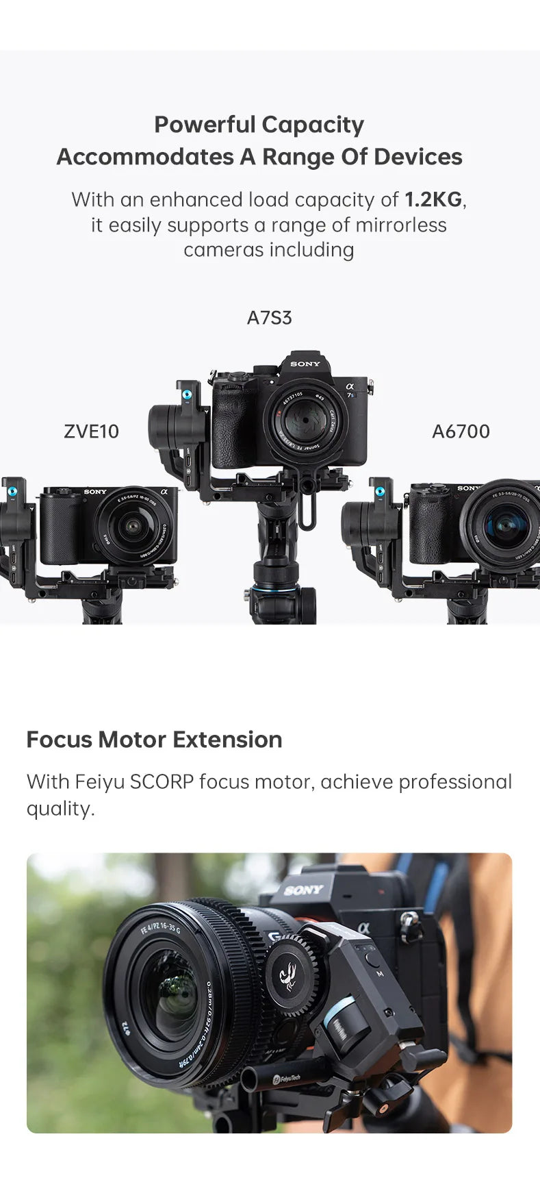 Mini 2 Handheld Gimbal 3-Axis Mirrorless & Action Camera Smartphone with AI tracker Magnetic Fill, 1.2kg Payload