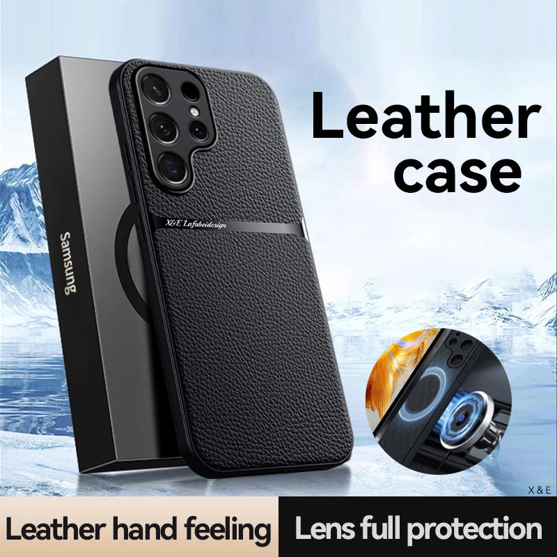 Car Holder Leather Shockproof Phone Case For Samsung S25 Ultra S23 S24 Ultra Plus Cover